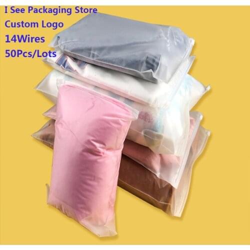 50pcs/lot Frosted Storage Bag CPE Plastic Clothing Zipper Bags Waterproof Storage Bag