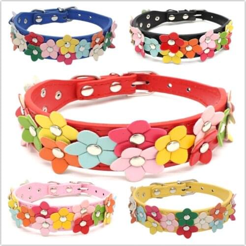 8 Colors PU Leather Puppy Dog Colorful Flower Decoration Collar Two Row Cat Neck Strap For Pets Necklace Accessories