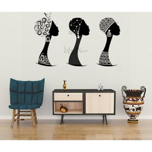 African Lady Vinyl Wall Decal Traditional Beauty Women Head Wall Sticker Home Interior Wall Decoration Africa Girls Murals AC125