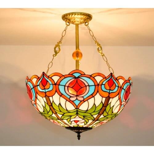 20 inch American Rural Red Peach decorative lamp Tiffany stained glass Restaurant Bar Club bedroom Upward pendent lamp