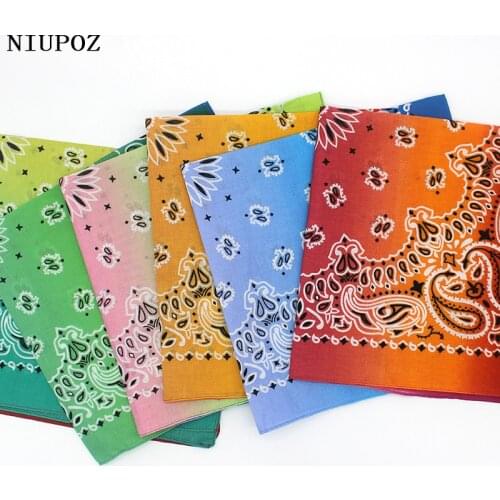 2019 New Fashion Hip Hop 100% Cotton Bandana Square Scarf Gradient color Paisley Headband Printed For Women/Men/Boys/Girls