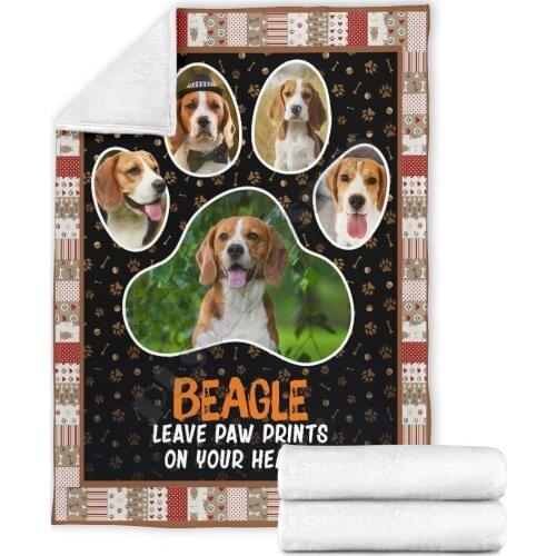 Beagle leave paw prints on your heart fleece blanket Printed Wearable Blanket Adults/kids Fleece Blanket Sherpa Blanket