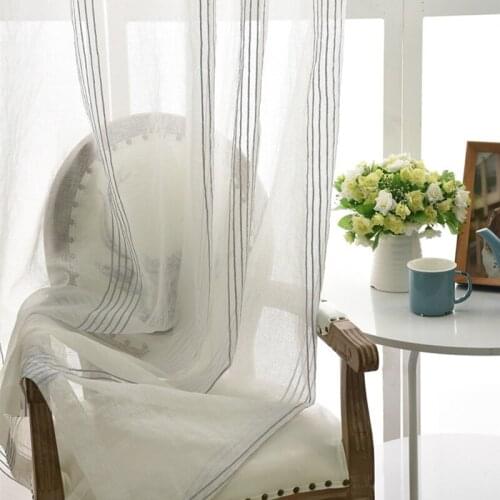 White Linen Stripe Jacquard Gray Sheer Curtains for Living Room Window Tulle for Bedroom Kitchen Voile Yarn Decorate