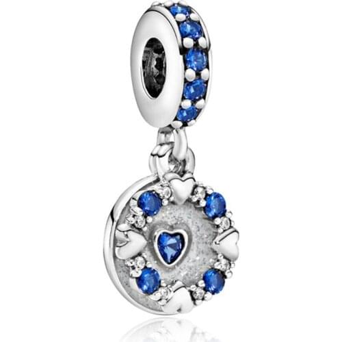 1Pcs New Pretty Blue Rhinestone Heart Pendant DIY Beads Suitable for Original Pandora Charm Bracelet Ladies Jewelry Making Gifts