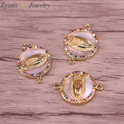 10PCS, Rainbow Cubic Zirconia Connector Beads Fashion Colorful CZ Jesus Shell For Necklace Bracelet Making