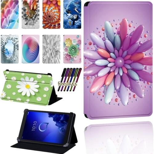 3D Pattern Case for Alcatel 1T 7 10 / 3T 8 10 / A3 10 Tablet Scratch Resistant Lightweight Protective Case Cover + Pen