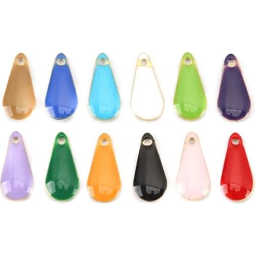 Doreen Box Fashion Copper Enamelled Sequins Charms Brass Colorful Grass Drop-Shaped Pendants DIY Jewelry 12mm x 5mm, 10 PCs