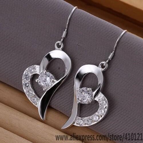 E169 Hot Sale High Quality Silver Color Fine Jewelry,Wholesale Sterling Jewelry Elegant Charms Fashion Inlaid Heart Earrings