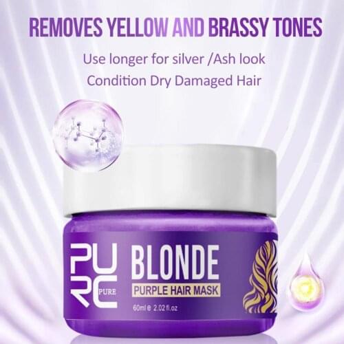 Purple Deep Repair Hair Mask Frizzy Soft Smooth Removes Brassy Silver Lock White 60g Mask Hair Yellow Tones Color I8N4