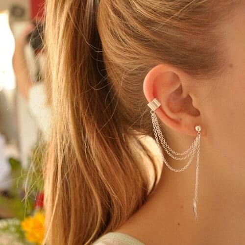 Hot sale in foreign trade fashion metal leaf tassel ear clip earrings clip on earrings