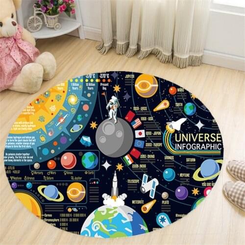 Space Universe Indoor Rugs Carpet Kid Play Crawling Carpets Flannnel Floormat Doormat Kids Chair Mat Round Area Rug Living Room