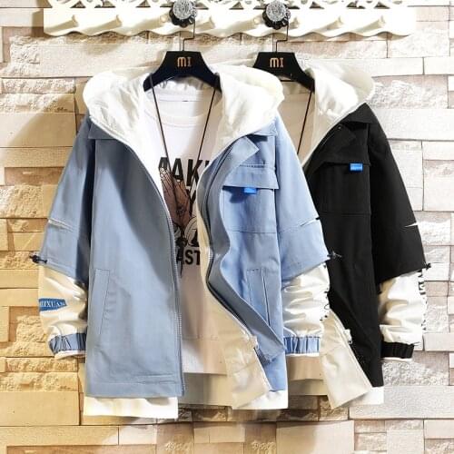 Korea Fashion 2021 Spring Autumn Fake Two Piece Baseball Uniform Zipper Jacket MenS Streetwear Bomber Clothes OverSize 6XL 7XL