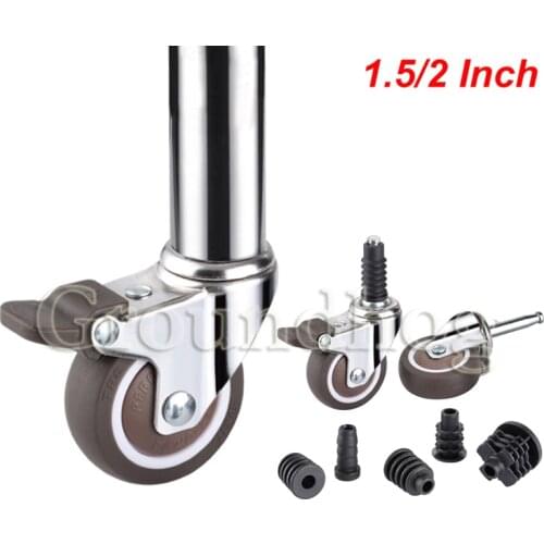 4Pcs/Lot 1.5/2" Furniture Casters M8*38mm TPE Ball Bearing Caster for Round tube Mount Brake Baby Bed Household With Socket