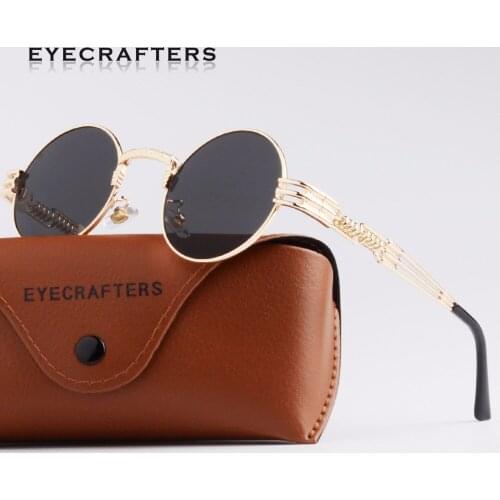 Fashion John Lennon Round Steampunk Sunglasses Men Women Gold Metal Frame Retro Vintage Coating Mirrored Eyewear Shades Black