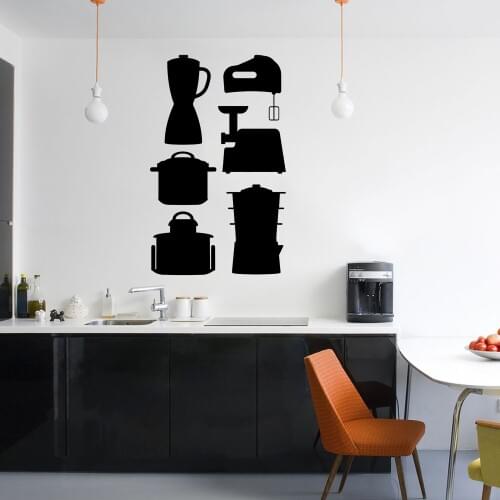 Wall stickers Set of black silhouettes of kitchen pot Juicer Decal Vinyl restaurant removable wall Decal kitchen decor HY480