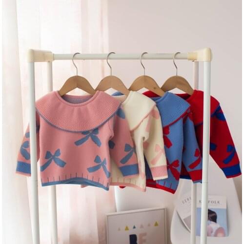 Autumn Winter Baby Girls Sweaters 1-5Y Kids Baby Girls Sweaters Warm Cute Bow Soft Knited Long Sleeve Tops Sweater Outwears