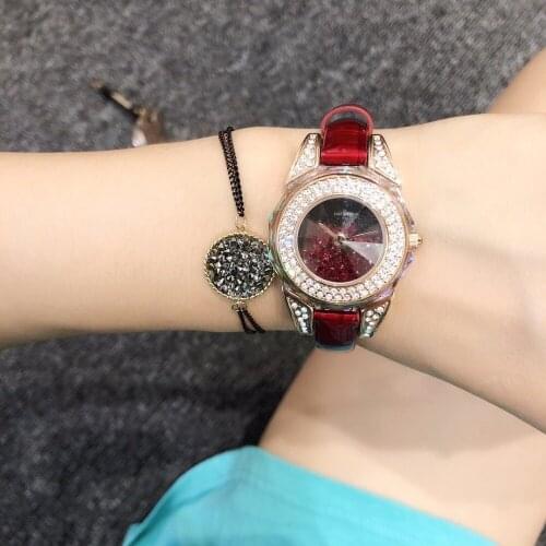 Hot Brand Genuine Leather Watch Luxury Fashion full crystal moving Quartz Wristwatch Women Happy Stone Watches