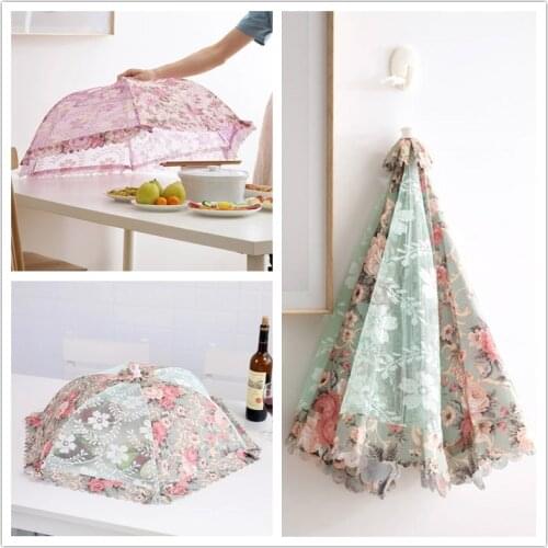 Dustproof Mesh Food Cover Umbrella Shape Fly Proof Stain Proof Table Cover Lace Mesh Folding Vegetable Cover Kitchen Gadgets