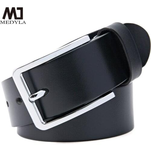 MEDYLA Stainless Steel Belt Mens Leather Pin Buckle Pure Cow Leather Business Dress Brand High Grade Trousers Belt A90420
