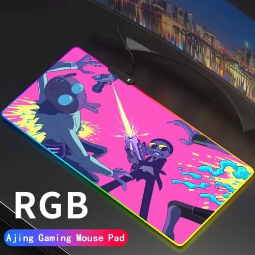 RGB Rick LED Mouse Pad Xxl Gamers Mesa Gamer Decoration Computer Gaming Accessories Backlight Mat Gloway WOW for PC