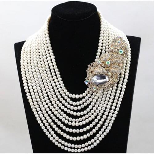 Luxury 10 Layers Wedding Pearl Necklace Jewelry 6-7MM Natural Cultured Freshwater Pearl Bridal Jewelry Free Shipping FP161