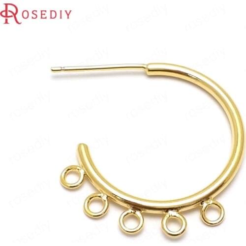 36065)6PCS 24x20MM 24K Gold Color Brass 5 Hanging Holes Earrings Loop Stud Earrings High Quality Jewelry Findings Accessories
