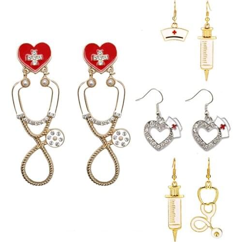 Crystal Syringe Stethoscope Earrings For Women Doctor Physicians Medical Graduation Drop Earrings
