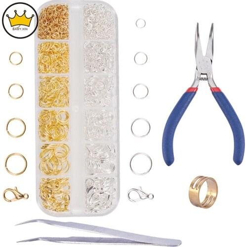1Box DIY Jewelry Findings Making Box Jump Single ring/Lobster clasp Buckle For DIY Beads Kit Pliers tool bulk items wholesale