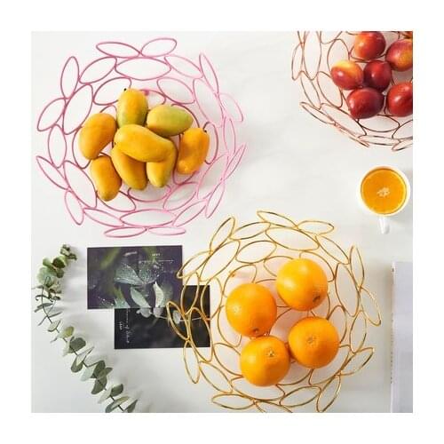 Nordic Style Hollow-carved Design Fruit Basket Wire Decorated Metal Storage Basket Black Display Bowl Fruit Rack Vegetable Table