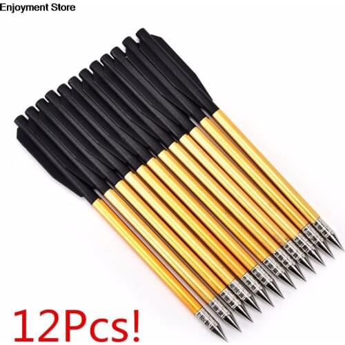 12Pcs Golden Aluminum Archery Arrow 6.2 Broadheads Flecha For 50 lb/80 lb Crossbow Pistol Accurate Arrows Hunting Shooting