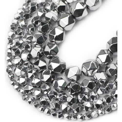 UPGFNK 3/4/6/8/10MM Natural Stone Faceted Silvers Hematite Round Spacer Loose Beads For Jewelry Making Diy Bracelet Accessories