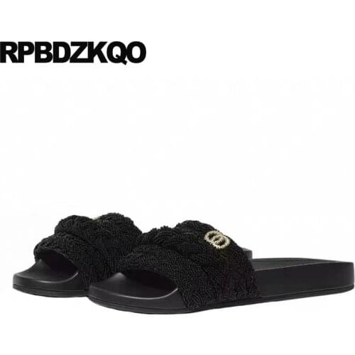 Rope Beaded Slippers Sandals 2018 Slip On Flat Soft Big Size Luxury Shoes Women Designer Embellished High Quality Pearl Slides