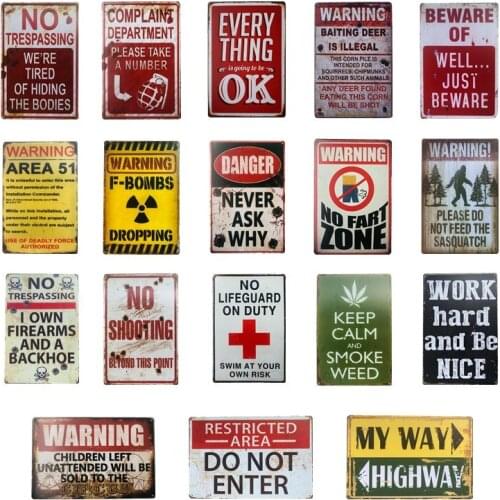 Vintage Metal Tin signs Work Hard Warning Poster No Fart Zone Plate Garage Pub Rustic Wall Plaque Garage Bar Home Wall Decor