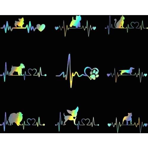 Funny Pet Cat Dog Heartbeat Lifeline 3D Vinyl Car Stickers Window Stylish Decoration Reflective Car Styling Decals
