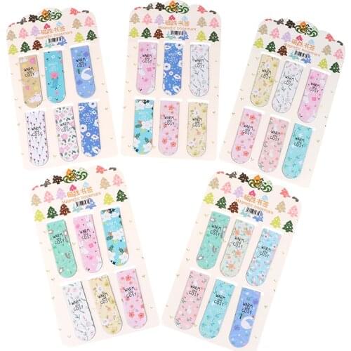 6pcs/set Colored Flowers Magnetic Bookmarks Stationery Double Sided Bookmark Office School Supplies Students