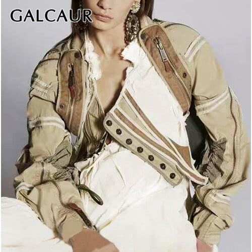 GALCAUR Korean Patchwork Hit Color Irregular Jacket Women Square Collar Lantern Sleeve Lace Up Autumn Female Coats 2020 Fashion