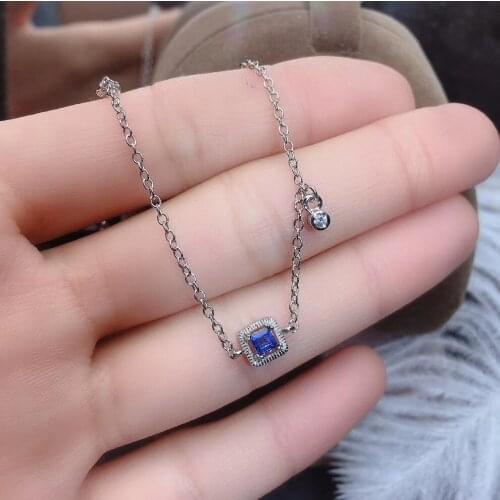 S925 silver natural blue sapphire gem bracelet natural gemstone bracelet Elegant simple square women party gift fine jewelry