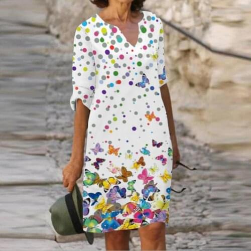 Women Popular Butterflies Print Sweet Short Dress Soft Casual Dress Butterflies Print Sundress