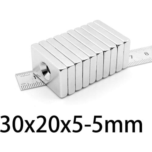 2-20pcs 30x20x5-5mm N35 Block Powerful Magnets Hole5mm Bulk Sheet Neodymium Magnet Strong Permanent NdFeB Magnets 30*20*5-5mm