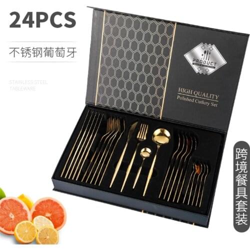 24pcs Noble Gift Box Stainless Steel Tableware Set Knife Fork Spoon Luxury Cutlery Set Gift Box Flatware Dishwasher Safe