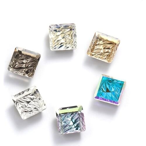 Astrobox New 10x10mm 14x14mm Square Relief Nail Art Crystal Loose Gem Beads Glue On Rhinestone DIY Nails Decoration Accessories