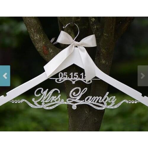 Glitter Silver Personalized Wedding dress Hangers Custom DATE Bridal Bride MRS Name Bridesmaid Gift Hanger party gifts favors