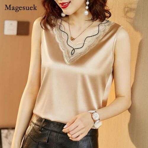 Silk Women Blouses Shirts Plus Size Women V-neck Embroidery Blouses Satin Blouse Tops Woman Elastic Lace Shirt Top Blusas 13735