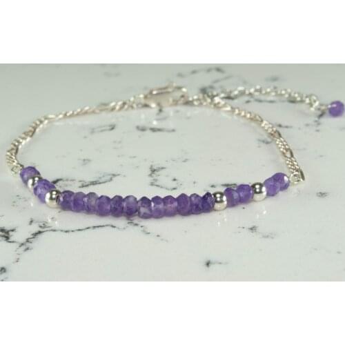 Amethyst Silver Chain Bracelet, February Birthstone Gemstone Bracelet, 925 Sterling Silver Jewelry for Women Hand Made in TURKEY