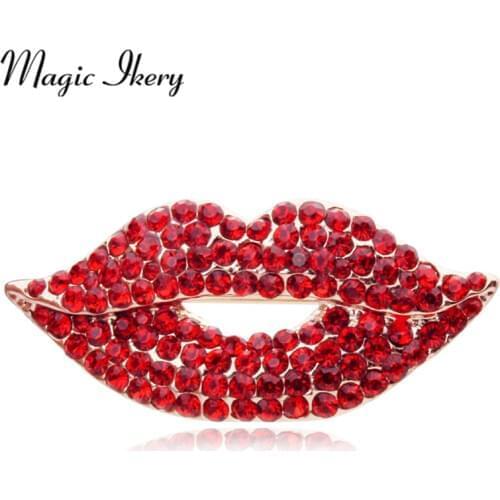 Magic Ikery Rose Gold Color Zircon Crystal Luxury Lips Brooches Wholesales Fashion Jewelry for women MKY5549