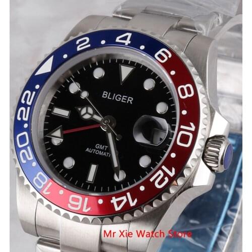 Bliger 40mm Automatic Mechanical Watch Men Luxury Sapphire Crystal Ceramic Bezel GMT Watch Luminous Waterproof Wristwatch Men