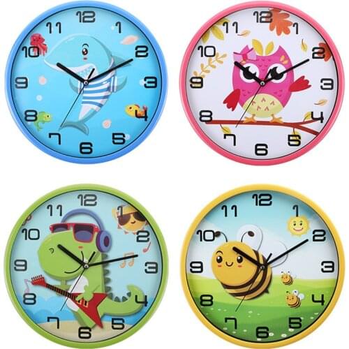 Cartoon Animals Kids Wall Clock for Children Room Shark Dinosaur Battery Operated Colorful Decorative Clock Baby Nursery Rooms