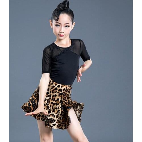 Kids Latin Dance Dress Practice Dresses Leopard Latin Performance For Women Girls Spandex Competition Examination Dance Skirt