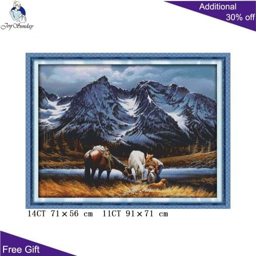 Joy Sunday Horses Home Decor F396 14CT 11CT Counted and Stamped Romances Under The Snow Mountains Embroidery Cross Stitch kit