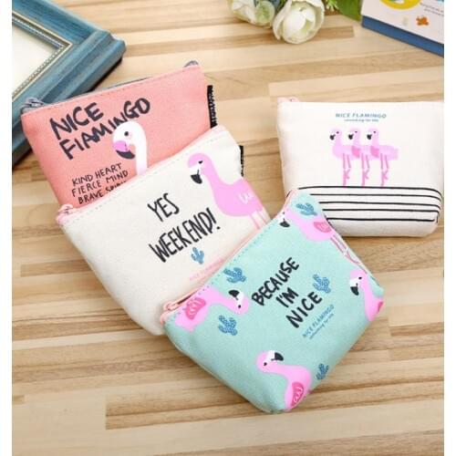 Hawaii wedding party flamingos gift bags canvas coin purse with pink flamingo birthday shower hen night favors zipper bag